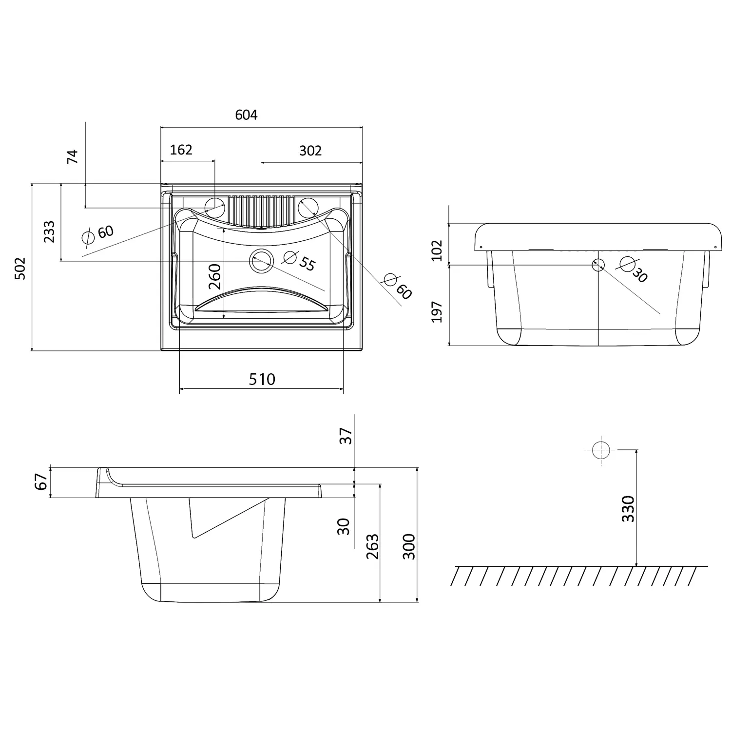 Aqualine - Uitstortgootsteen, 60x50 Cm, Wit PI6050 2 Aqualine - Uitstortgootsteen, 60x50 Cm, Wit PI6050 - Afbeelding 2