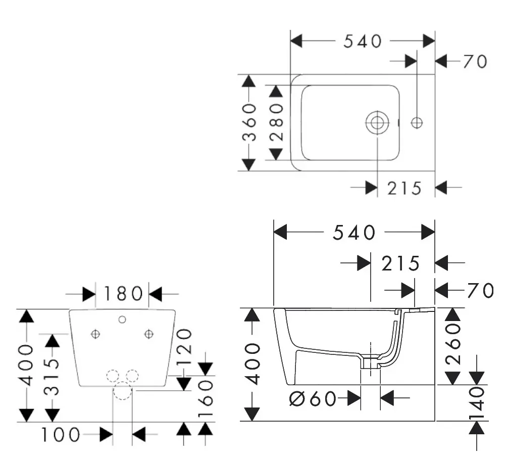 Hansgrohe EluPura Q - Hangend Bidet, Kraangat, HygieneEffect Wit 62044450 2 Hansgrohe EluPura Q - Hangend Bidet, Kraangat, HygieneEffect Wit 62044450 - Afbeelding 2