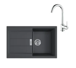 Franke Sets - Keukenset T104, Tectonite Spoelbak S2D 611-78 En Keukenkraan FP 9000.031, Zwart/chroom 143.0675.726