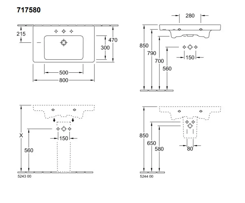 Villeroy & Boch Subway 2.0 - Meubelwastafel 80x47 Cm, Met Overloop, Kraangat, CeramicPlus, Alpine Wit 717580R1 2 Villeroy & Boch Subway 2.0 - Meubelwastafel 80x47 Cm, Met Overloop, Kraangat, CeramicPlus, Alpine Wit 717580R1 - Afbeelding 2
