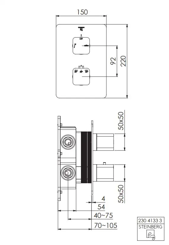 Steinberg 230 - Thermostatische Inbouwkraan Voor 2 Functies, Chroom 230 4133 3 2 Steinberg 230 - Thermostatische Inbouwkraan Voor 2 Functies, Chroom 230 4133 3 - Afbeelding 2