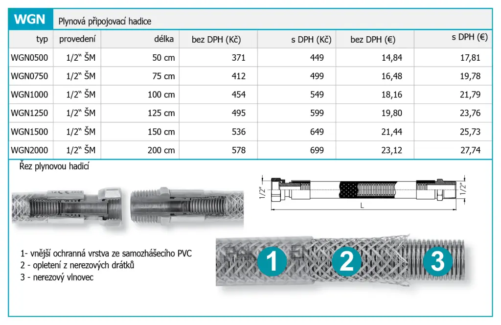 Novaservis Installatie Toebehoren - Gasaansluitslang 1/2" ŠM-0,5 M WGN0500 2 Novaservis Installatie Toebehoren - Gasaansluitslang 1/2" ŠM-0,5 M WGN0500 - Afbeelding 2