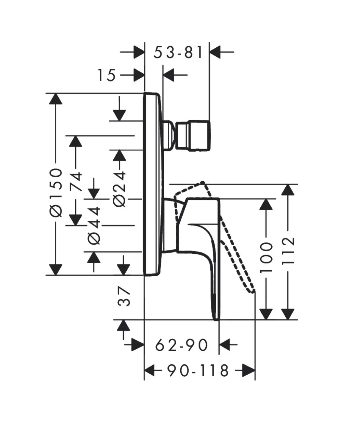 Hansgrohe Rebris S - Afdekset Badkraan, Chroom 72466000 2 Hansgrohe Rebris S - Afdekset Badkraan, Chroom 72466000 - Afbeelding 2