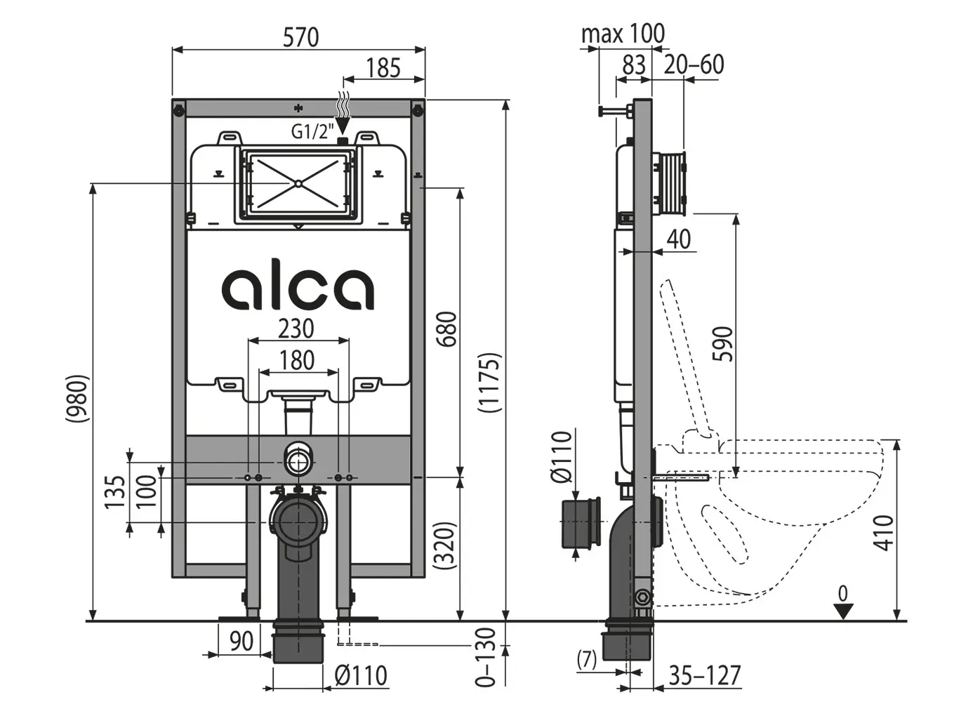 Alcadrain Inbouwreservoirs - Wandgemonteerde Installatie Voor Hangend Toilet, Voor Droge Installatie, Bouwhoogte 1,17 M AM1101/1200 2 Alcadrain Inbouwreservoirs - Wandgemonteerde Installatie Voor Hangend Toilet, Voor Droge Installatie, Bouwhoogte 1,17 M AM1101/1200 - Afbeelding 2