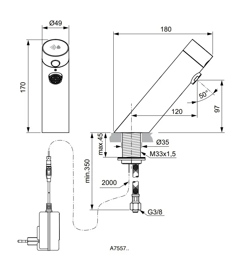 Ideal Standard SensorFlow - Electronische Wandkraan, Zonder Menging, Netvoeding, Zijdeachtig Zwart A7557XG 2 Ideal Standard SensorFlow - Electronische Wandkraan, Zonder Menging, Netvoeding, Zijdeachtig Zwart A7557XG - Afbeelding 2