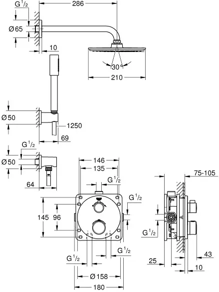 Grohe Grohtherm - Rainshower Cosmopolitan 210 Doucheset Met Inbouwthermostat, Chroom 34732000 2 Grohe Grohtherm - Rainshower Cosmopolitan 210 Doucheset Met Inbouwthermostat, Chroom 34732000 - Afbeelding 2