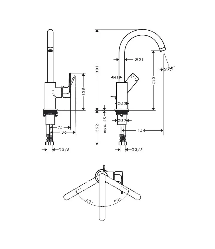 Hansgrohe Rebris E - Wastafelkraan Met Afvoer En Draaibare Uitloop, Mat Zwart 72576670 2 Hansgrohe Rebris E - Wastafelkraan Met Afvoer En Draaibare Uitloop, Mat Zwart 72576670 - Afbeelding 2