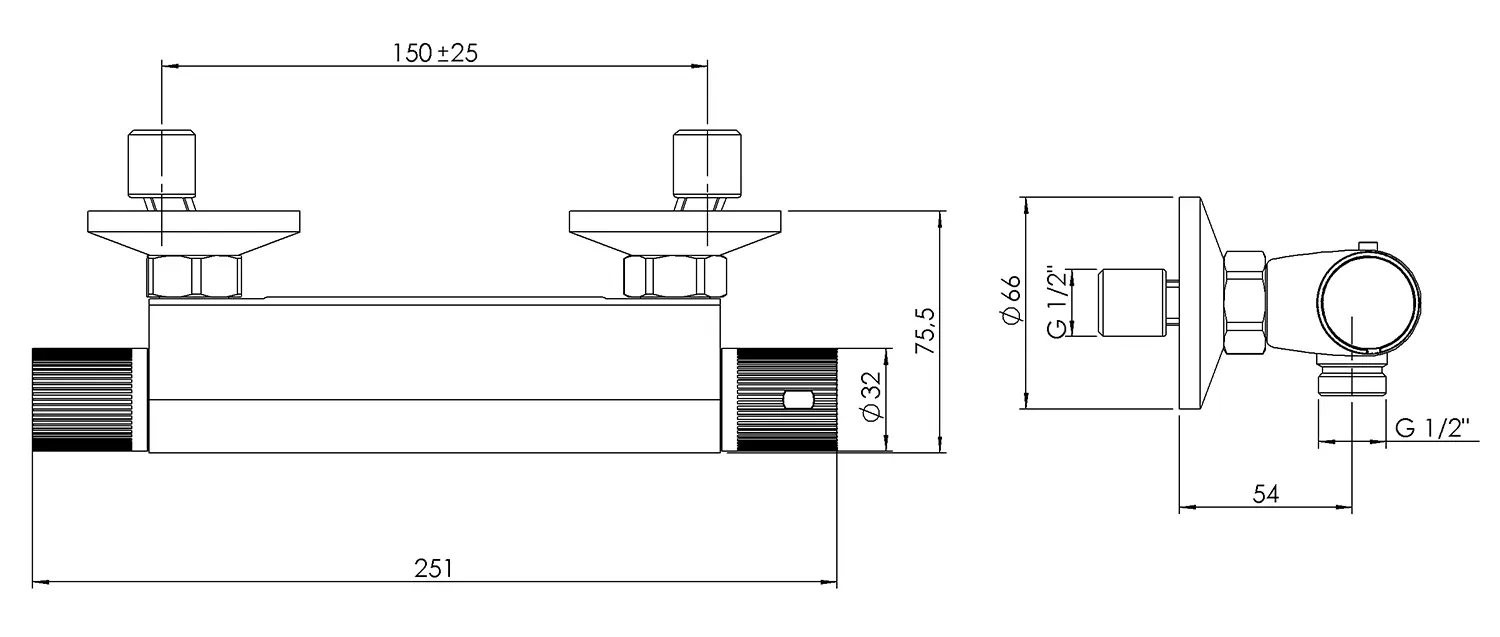 Aqualine Action - Thermostatische Douchekraan, Chroom MB155 2 Aqualine Action - Thermostatische Douchekraan, Chroom MB155 - Afbeelding 2