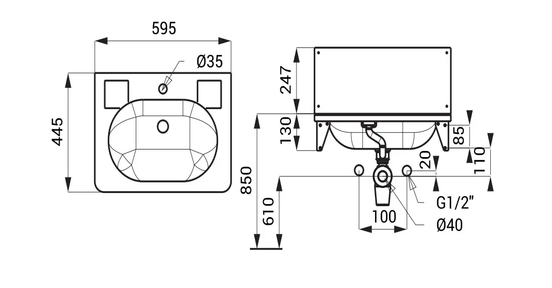 Sanela RVS Wastafels - Wastafel Met Overloop 595x445 Mm, Met Kraangat, Roestvrij Staal SLUN 02 2 Sanela RVS Wastafels - Wastafel Met Overloop 595x445 Mm, Met Kraangat, Roestvrij Staal SLUN 02 - Afbeelding 2