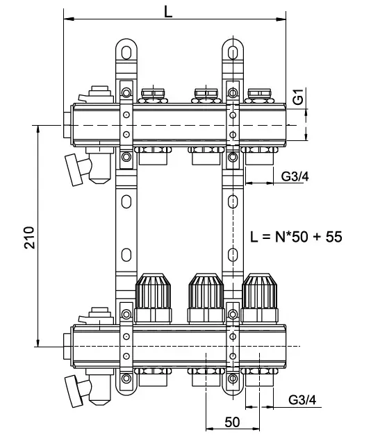 Novaservis Installatie Toebehoren - Verdeler Met Regeling, Thermostatische En Mechanische Kleppen, 6 Circuits RZ06S 2 Novaservis Installatie Toebehoren - Verdeler Met Regeling, Thermostatische En Mechanische Kleppen, 6 Circuits RZ06S - Afbeelding 2