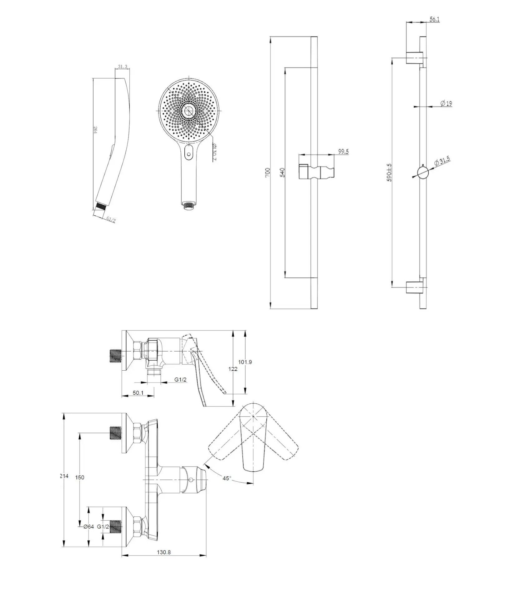 Kielle Nefia - Doucheset Met Kraan, Stang, Slang En Douchekop, Mat Zwart 20627SN74 2 Kielle Nefia - Doucheset Met Kraan, Stang, Slang En Douchekop, Mat Zwart 20627SN74 - Afbeelding 2