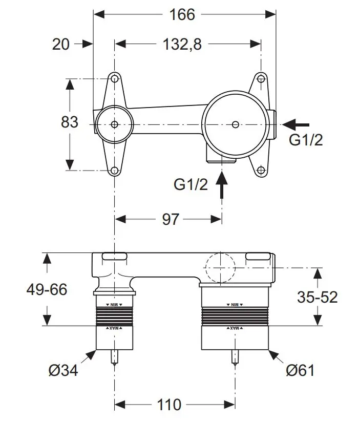 Ideal Standard Active - Basisgarnituur Voor Inbouw Wastafelkraan A5948NU 2 Ideal Standard Active - Basisgarnituur Voor Inbouw Wastafelkraan A5948NU - Afbeelding 2
