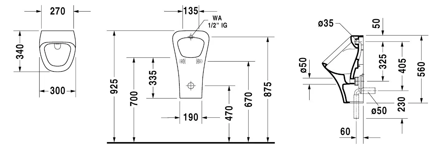 Duravit DuraStyle - Urinoir, Met Achterinlaat, Rimless, Met HygieneGlaze, Alpine Wit 2804302000 2 Duravit DuraStyle - Urinoir, Met Achterinlaat, Rimless, Met HygieneGlaze, Alpine Wit 2804302000 - Afbeelding 2