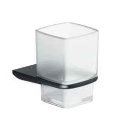 Kielle Vega - Tandenborstel En Tandpasta Glaasje Met Houder, Mat Glas/mat Zwart 40018004