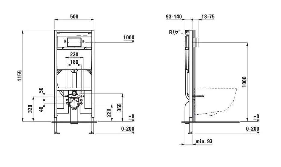 Laufen INEO - Voorwandinstallatie Voor Hangende Toiletten, Hoogte 1,15 M H9201100000001 2 Laufen INEO - Voorwandinstallatie Voor Hangende Toiletten, Hoogte 1,15 M H9201100000001 - Afbeelding 2
