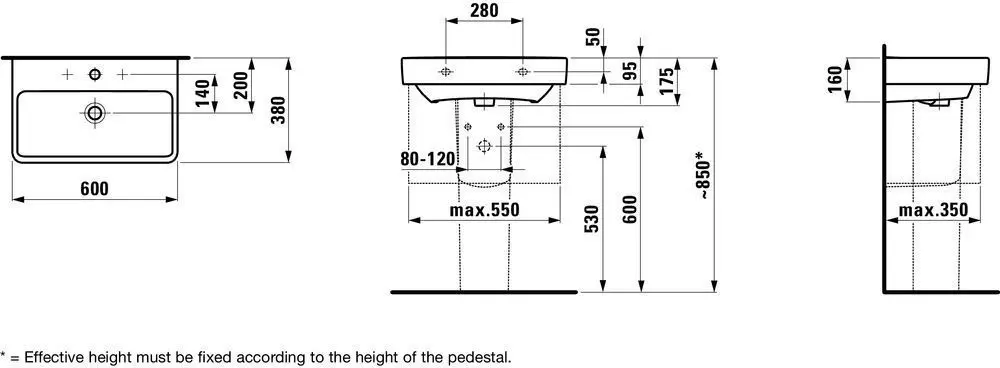 Laufen Pro S - Wastafel Compact, 60x38 Cm, Met 1 Kraangat, Wit H8189590001041 2 Laufen Pro S - Wastafel Compact, 60x38 Cm, Met 1 Kraangat, Wit H8189590001041 - Afbeelding 2
