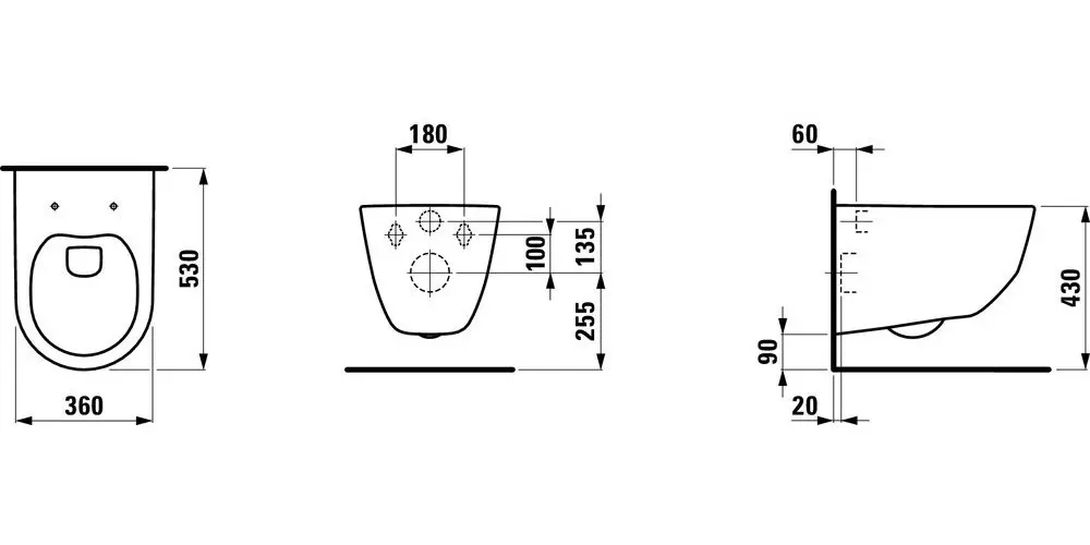 Laufen Pro - Hangend Toilet, 530x360 Mm, Rimless, Wit H8209660000001 2 Laufen Pro - Hangend Toilet, 530x360 Mm, Rimless, Wit H8209660000001 - Afbeelding 2