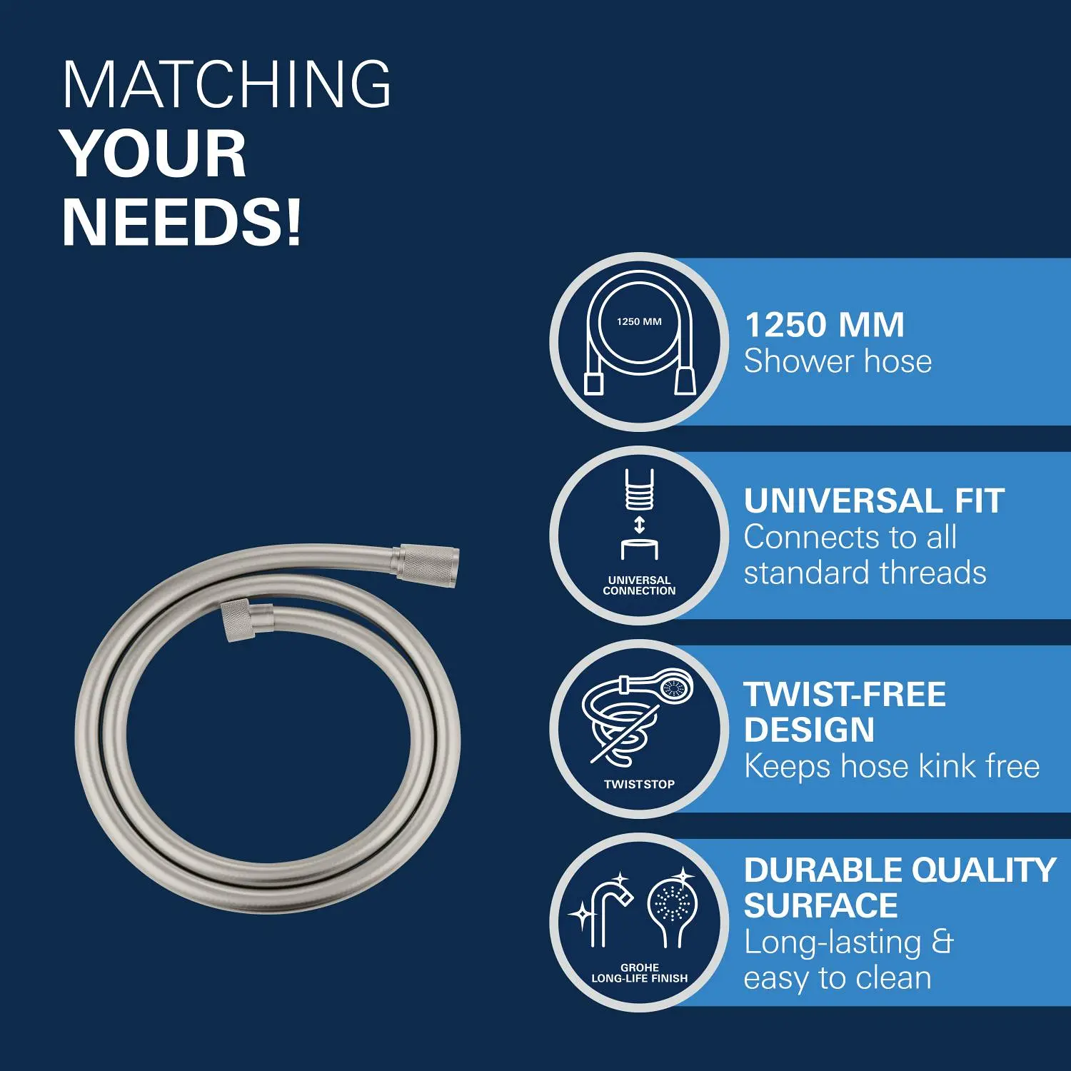 Grohe Slangen - Silverflex Doucheslang 125 Cm, Supersteel 28362DC0 4 Grohe Slangen - Silverflex Doucheslang 125 Cm, Supersteel 28362DC0 - Afbeelding 4