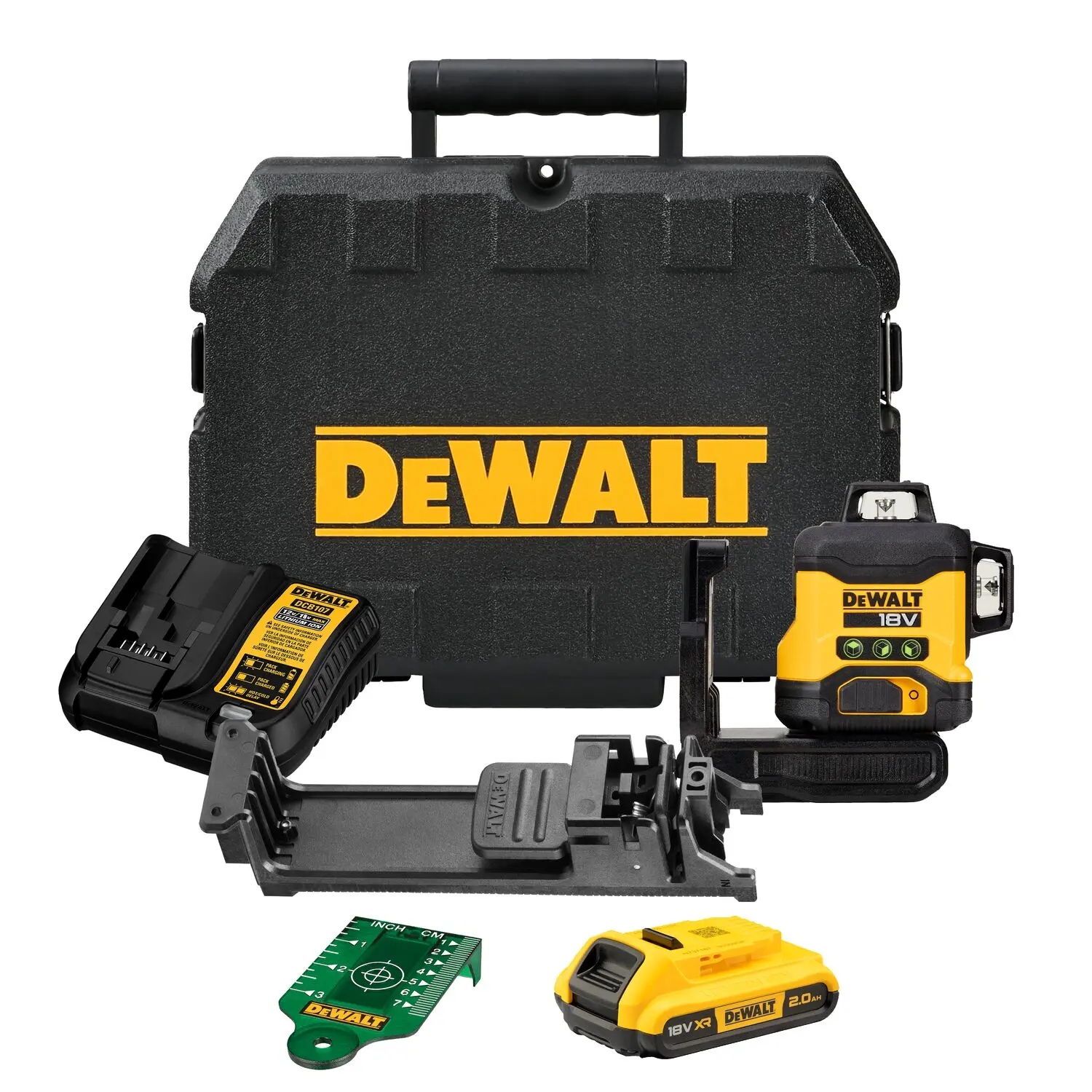 DeWALT Gereedschap - 18V ACCU Groene Kruislaser, 1x Accu 2.0 Ah XR, Oplader DCLE34031D1 1 DeWALT Gereedschap - 18V ACCU Groene Kruislaser, 1x Accu 2.0 Ah XR, Oplader DCLE34031D1