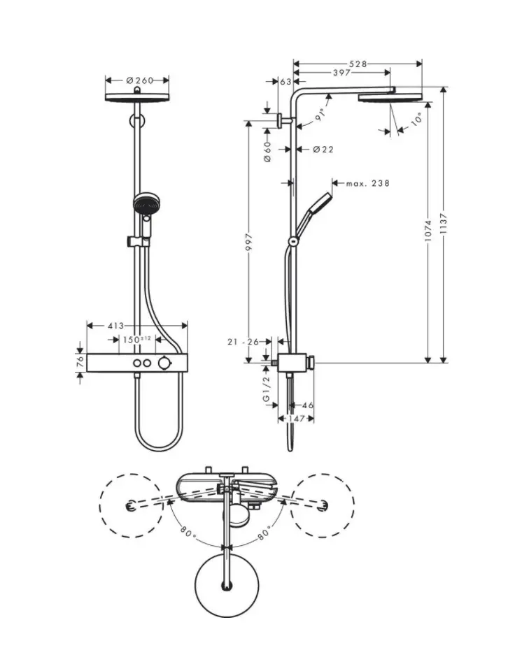Hansgrohe Pulsify S - Douchesysteem 260 Met Thermostaatkraan ShowerTablet Select 400, 1 Straalsoort, Chroom 24220000 2 Hansgrohe Pulsify S - Douchesysteem 260 Met Thermostaatkraan ShowerTablet Select 400, 1 Straalsoort, Chroom 24220000 - Afbeelding 2