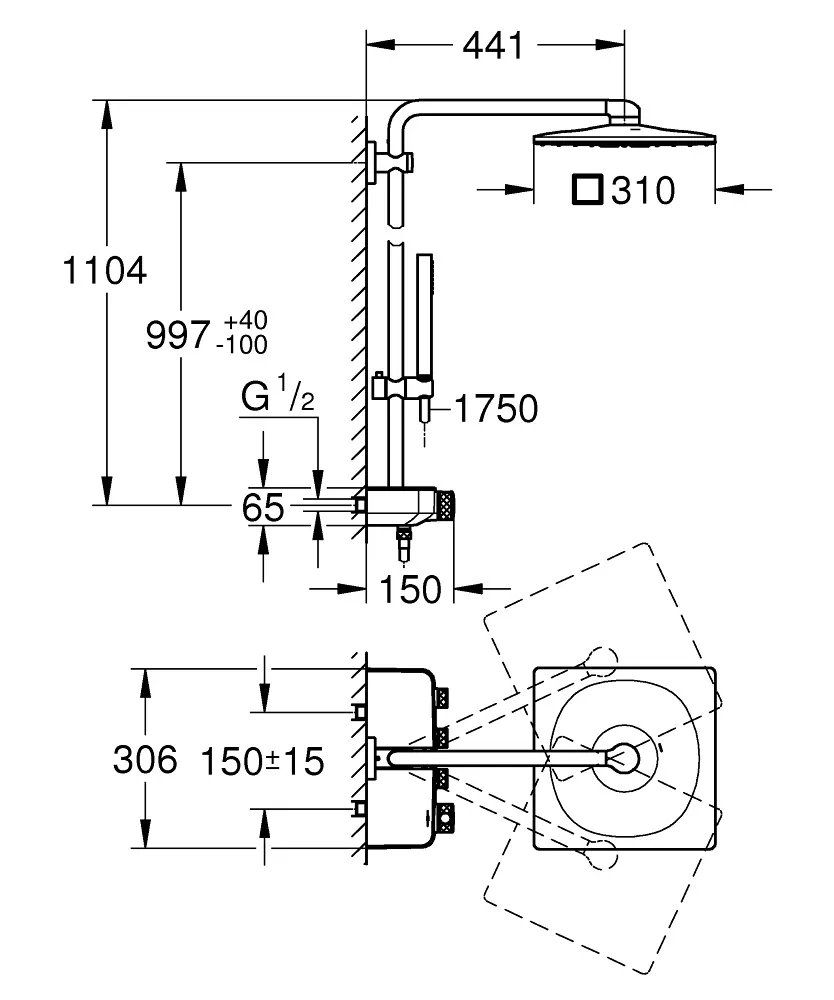 Grohe Euphoria SmartControl - Doucheset Cubo Duo 310 Met Thermostaat, 2-jets, Chroom 26508000 2 Grohe Euphoria SmartControl - Doucheset Cubo Duo 310 Met Thermostaat, 2-jets, Chroom 26508000 - Afbeelding 2