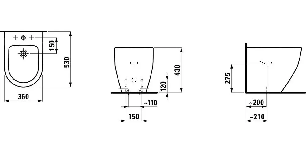 Laufen Pro - Staand Bidet, 530x360 Mm, Met 1 Kraangat, Met LCC, Wit H8329524003021 2 Laufen Pro - Staand Bidet, 530x360 Mm, Met 1 Kraangat, Met LCC, Wit H8329524003021 - Afbeelding 2