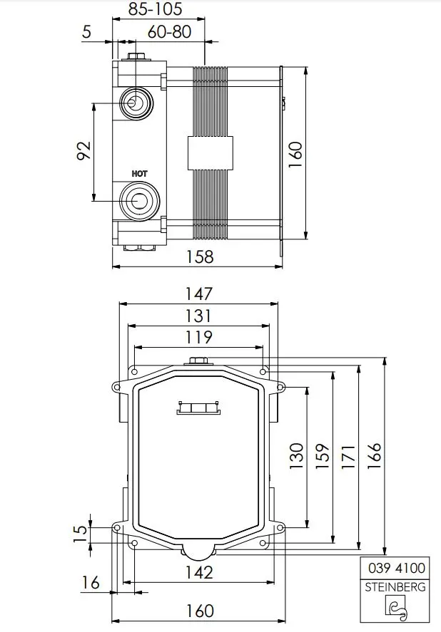 Steinberg Montage Frame - Inbouwdeel Voor Thermostatische Inbouwkraan Met Pushtronic 039 4100 2 Steinberg Montage Frame - Inbouwdeel Voor Thermostatische Inbouwkraan Met Pushtronic 039 4100 - Afbeelding 2