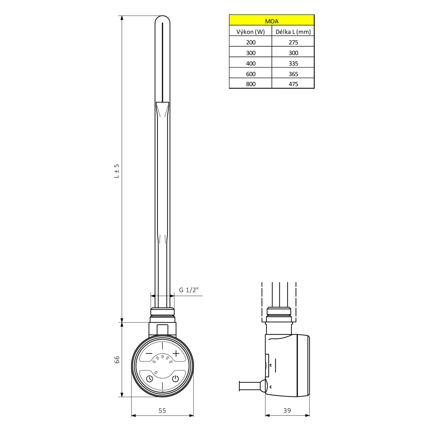 Sapho Moa - Verwarmingselement Met Thermostaat, 400 W, Chroom MOA-C-400 2 Sapho Moa - Verwarmingselement Met Thermostaat, 400 W, Chroom MOA-C-400 - Afbeelding 2