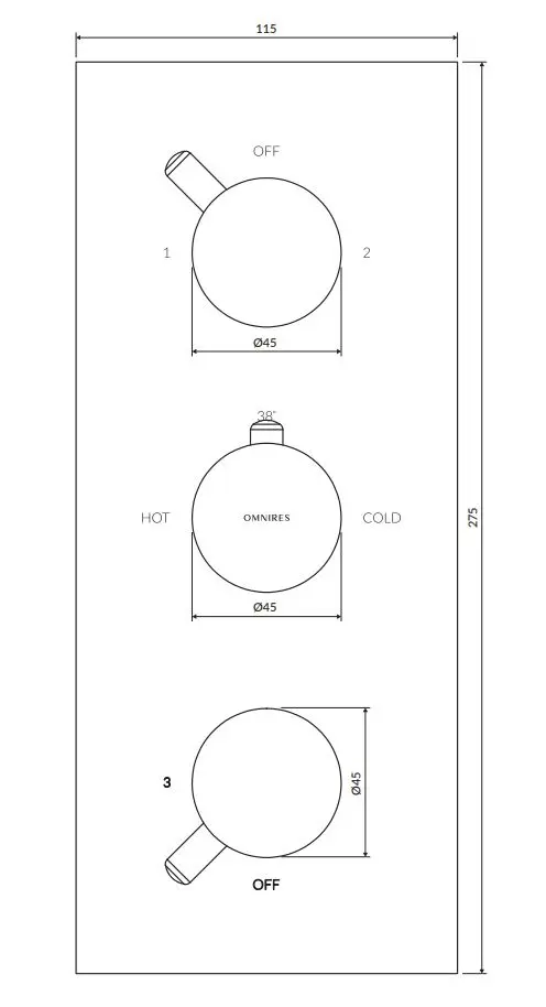 OMNIRES Y - Thermostatische Inbouwkraan, Voor 3 Functies, Chroom Y1238/KROCR 2 OMNIRES Y - Thermostatische Inbouwkraan, Voor 3 Functies, Chroom Y1238/KROCR - Afbeelding 2