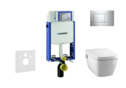 Geberit Kombifix - Inbouwreservoir Voor Hangend Toilet Met SIGMA30 Bedieningsknop, Glanzend Chroom/chroom Mat + Tece One - Hangend Douche-wc En Wc-bril, Rimless, SoftClose 110.302.00.5 NT6