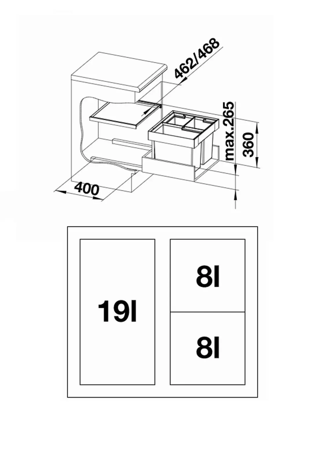 Blanco Flexon II - Afvalsorteersysteem, Inhoud, 35 L 521470 2 Blanco Flexon II - Afvalsorteersysteem, Inhoud, 35 L 521470 - Afbeelding 2