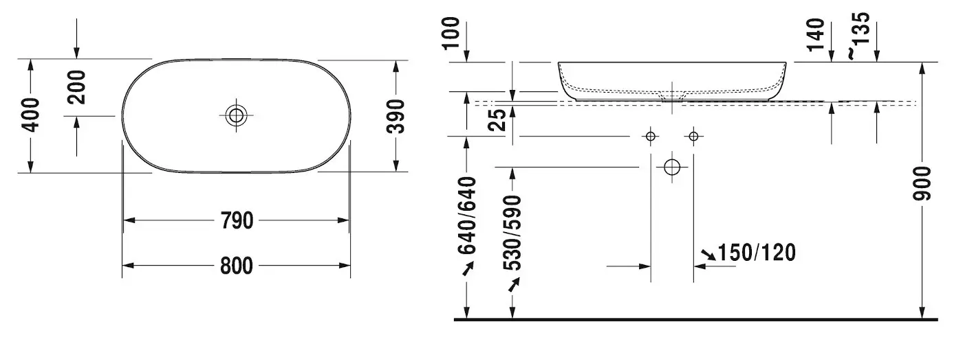 Duravit Luv - Waskom, 80x40 Cm, Zonder Overloop, Wit 0379800000 2 Duravit Luv - Waskom, 80x40 Cm, Zonder Overloop, Wit 0379800000 - Afbeelding 2