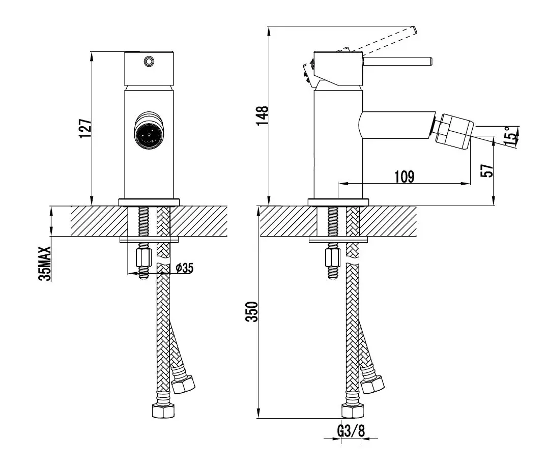 Kielle Oudee - Bidetkraan, Mat Zwart 10415104 2 Kielle Oudee - Bidetkraan, Mat Zwart 10415104 - Afbeelding 2