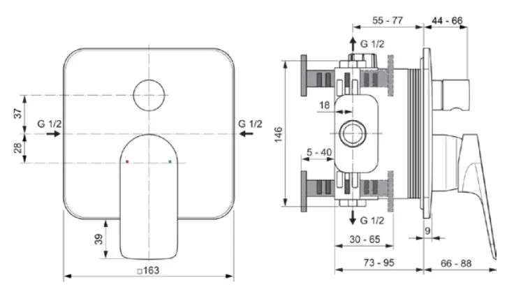 Ideal Standard Ceralife C - Inbouwkraan, Voor 2 Functies, Zijdezwart BE063XG 2 Ideal Standard Ceralife C - Inbouwkraan, Voor 2 Functies, Zijdezwart BE063XG - Afbeelding 2