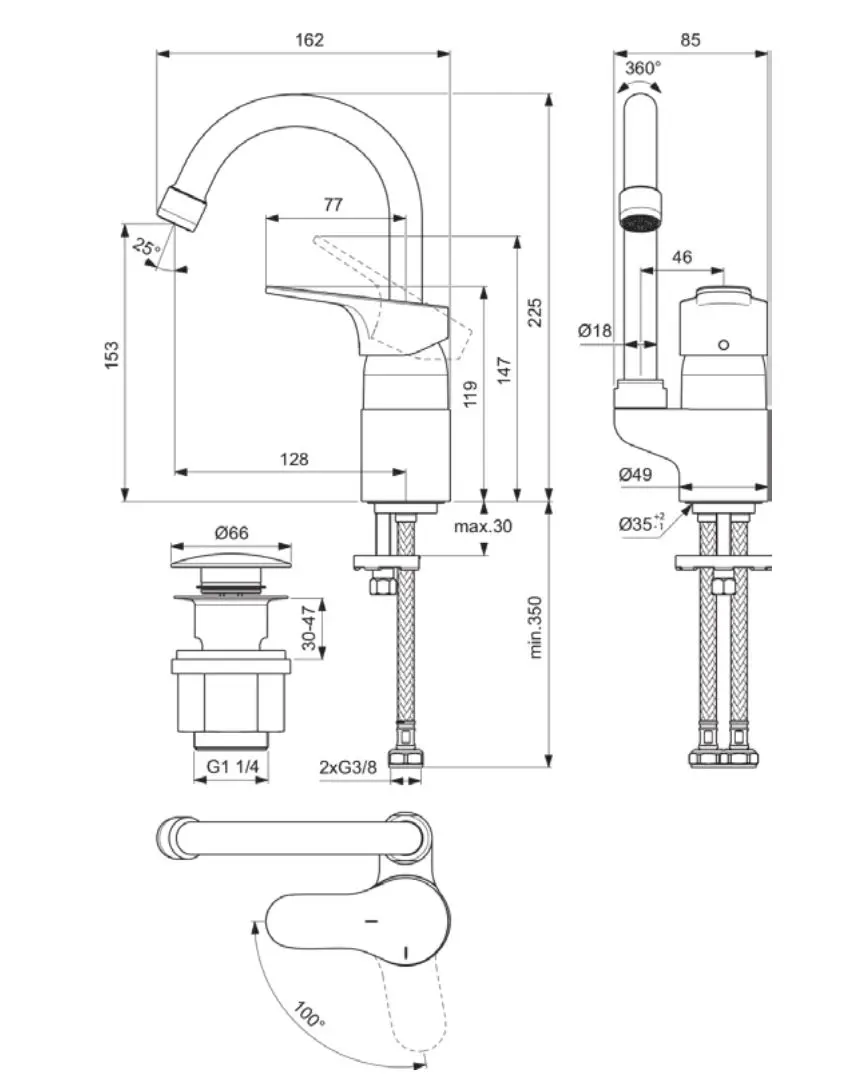 Ideal Standard Cerabase - Wastafelkraan Met Waste Click-Clack, Blue Start, Chroom BC837AA 2 Ideal Standard Cerabase - Wastafelkraan Met Waste Click-Clack, Blue Start, Chroom BC837AA - Afbeelding 2
