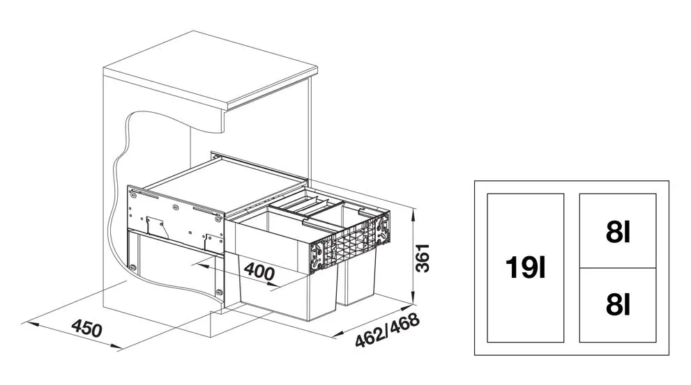 Blanco Select - Inbouw Afvalemmer, Met Scheidingswand, Inhoud 35 L 526202 2 Blanco Select - Inbouw Afvalemmer, Met Scheidingswand, Inhoud 35 L 526202 - Afbeelding 2