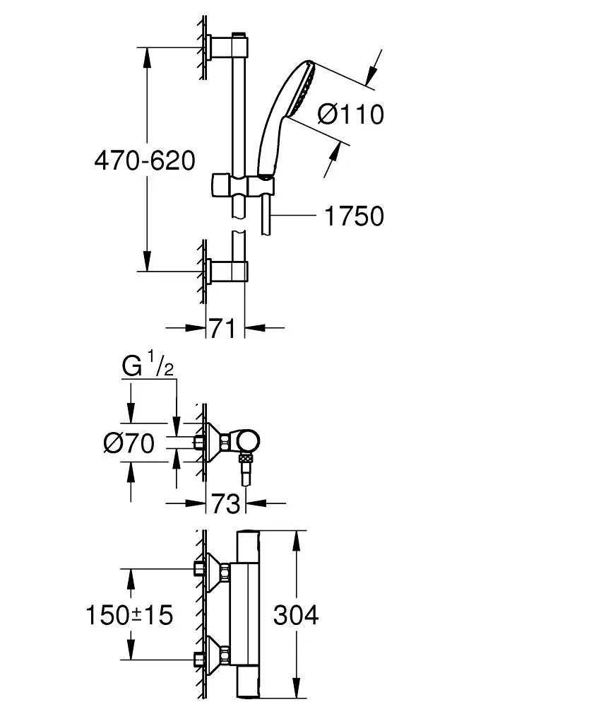 Grohe Precision Start - Doucheset Met Thermostaat, Chroom 34597001 2 Grohe Precision Start - Doucheset Met Thermostaat, Chroom 34597001 - Afbeelding 2