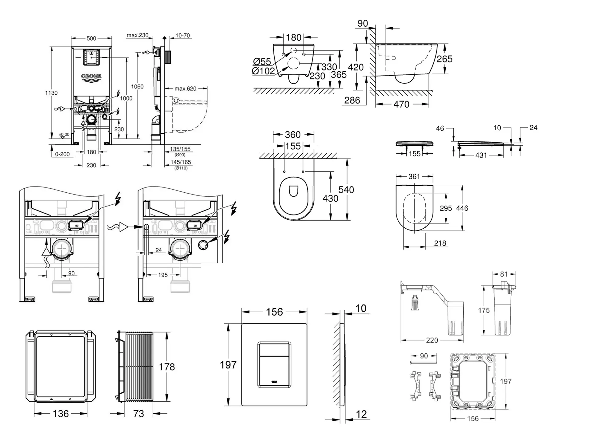 Grohe Rapid SLX - Set Voor Voorwandinstallatie, Closet, SoftClose-zitting, Skate Cosmopolitan-knop En Set Voor Het Inwerpen Van Tabletten, Chroom SANI11BB2131 2 Grohe Rapid SLX - Set Voor Voorwandinstallatie, Closet, SoftClose-zitting, Skate Cosmopolitan-knop En Set Voor Het Inwerpen Van Tabletten, Chroom SANI11BB2131 - Afbeelding 2