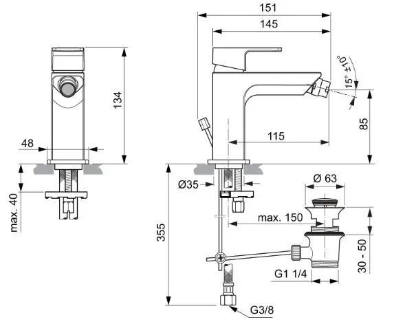 Ideal Standard Edge - Bidetkraan Met Waste, Chroom A7118AA 2 Ideal Standard Edge - Bidetkraan Met Waste, Chroom A7118AA - Afbeelding 2