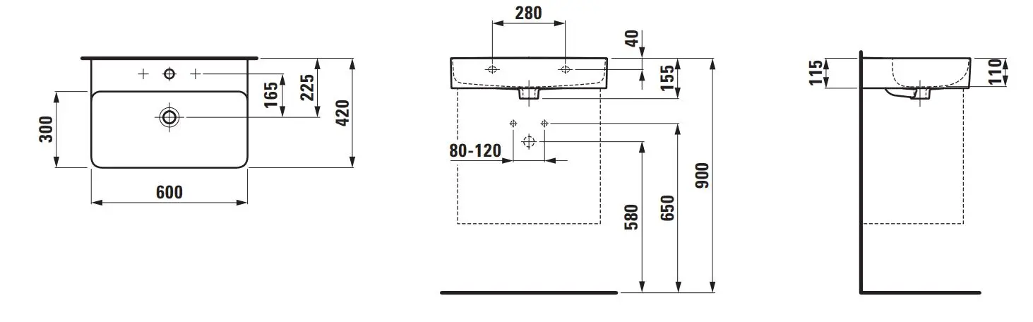 Laufen VAL - Wastafel 60x42 Cm, Met Overloop, Kraangat, Wit H8102830001041 2 Laufen VAL - Wastafel 60x42 Cm, Met Overloop, Kraangat, Wit H8102830001041 - Afbeelding 2