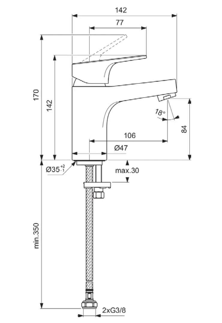 Ideal Standard Cerabase - Wastafelkraan, Chroom BC827AA 2 Ideal Standard Cerabase - Wastafelkraan, Chroom BC827AA - Afbeelding 2