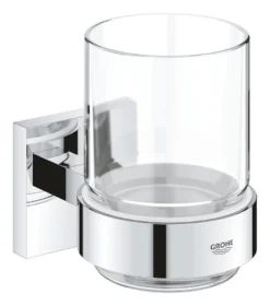 Grohe QuickFix Start Cube - Beker Met Houder, Voor Tandenborstel En Tandpasta, Glas/chroom 41097000