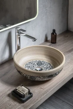 Sapho Priori - Waskom, 42 Cm, Zonder Overloop, Beige Met Blauw Design PI011 -Sanitino Winkel b4fa6b6974859fda223af8a2