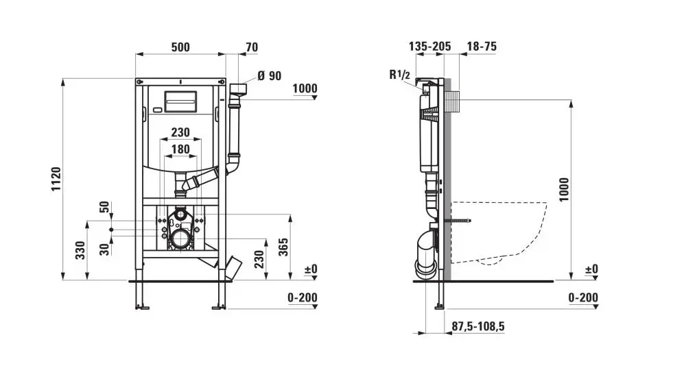 Laufen INEO - Voorwandinstallatie Voor Hangende Toiletten, Voor Geurafzuiging, Hoogte 1,12 M H9201180000001 2 Laufen INEO - Voorwandinstallatie Voor Hangende Toiletten, Voor Geurafzuiging, Hoogte 1,12 M H9201180000001 - Afbeelding 2