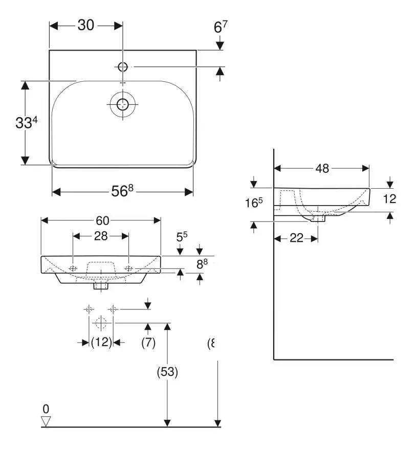 Geberit Smyle Square - Wastafel 60x48 Cm, Met Overloop, Kraangat, Wit 500.229.01.1 2 Geberit Smyle Square - Wastafel 60x48 Cm, Met Overloop, Kraangat, Wit 500.229.01.1 - Afbeelding 2