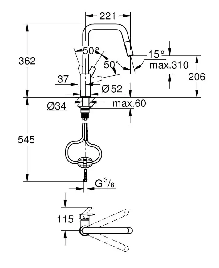 Grohe QuickFix Start - Keukenkraan Met Uittrekbare Vuistdouche, Supersteel 30631DC0 2 Grohe QuickFix Start - Keukenkraan Met Uittrekbare Vuistdouche, Supersteel 30631DC0 - Afbeelding 2