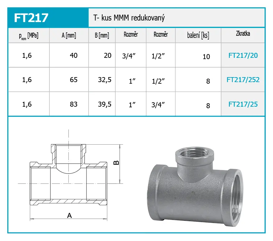 Novaservis Installatie Toebehoren - Reduceer T-stuk 1" X 3/4" X 1" FT217/25 2 Novaservis Installatie Toebehoren - Reduceer T-stuk 1" X 3/4" X 1" FT217/25 - Afbeelding 2