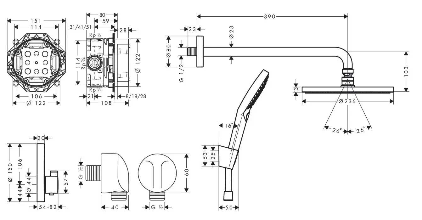 Hansgrohe Raindance S - Doucheset 240, Met ShowerSelect S Inbouw Thermostaatkraan, Mat Zwart 27959670 2 Hansgrohe Raindance S - Doucheset 240, Met ShowerSelect S Inbouw Thermostaatkraan, Mat Zwart 27959670 - Afbeelding 2
