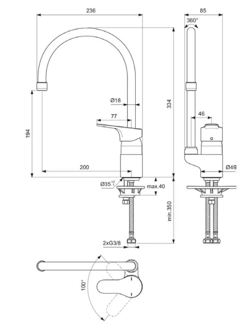Ideal Standard Cerabase - Keukenkraan, Chroom BC844AA 2 Ideal Standard Cerabase - Keukenkraan, Chroom BC844AA - Afbeelding 2