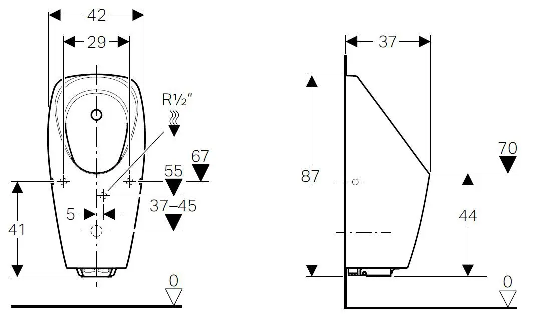 Geberit Urinoirs - Urinoir Tamina, Voor Geïntegreerd Besturing, Waterloos, Wit 116.147.00.1 2 Geberit Urinoirs - Urinoir Tamina, Voor Geïntegreerd Besturing, Waterloos, Wit 116.147.00.1 - Afbeelding 2